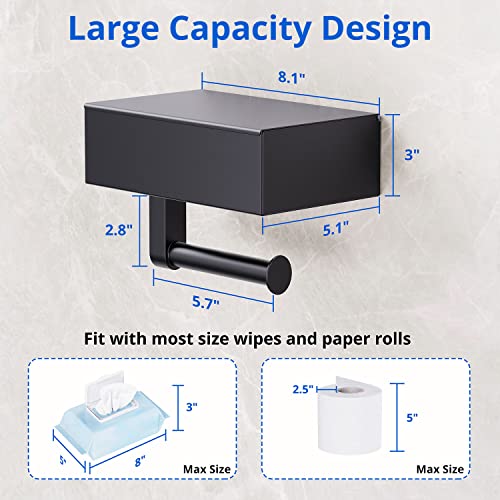 Katorn Toilet Paper Holder With Shelf And Storage, Flushable Wipes Dispenser For Bathroom Wipe Storage, Keep Your Wipes Hidden Out Of Sight, Sus304 Stainless Steel Wall Mount Organizer - Matte Black #TOP1