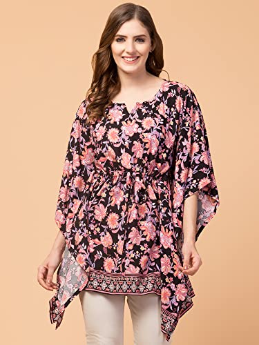 Image of Hive91 Floral Elegance: Rayon Kaftan with Fringes