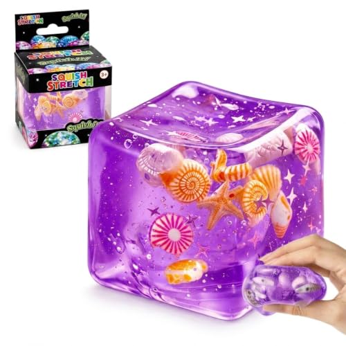 Image of ZIBUYU 5cm Ice Cube Squishy Stress, Sensory Fidget Tool with Marine Shells