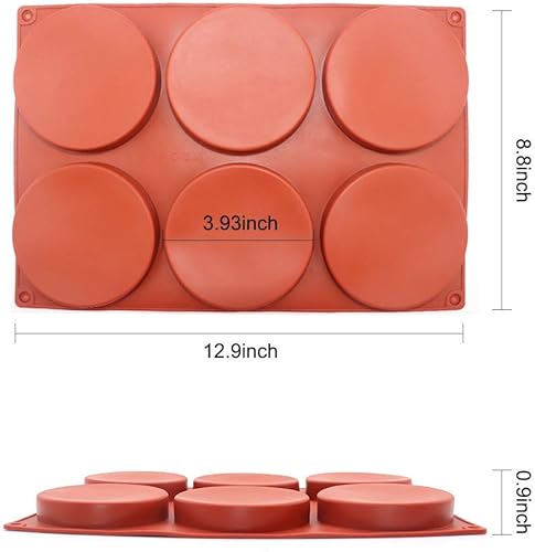 Miniatura 2 de Moldes de silicona para tartas grandes de 6 cavidades, molde de resina de disco redondo de silicona, moldes antiadherentes para hornear, molde para