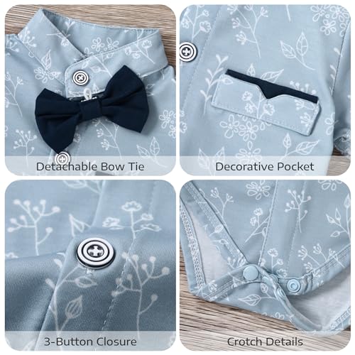 Baby Boy Clothes Suits 3-24M Infant Gentleman Wedding Outfits, Short Sleeve Shirt + Bowtie + Suspender Shorts Set3