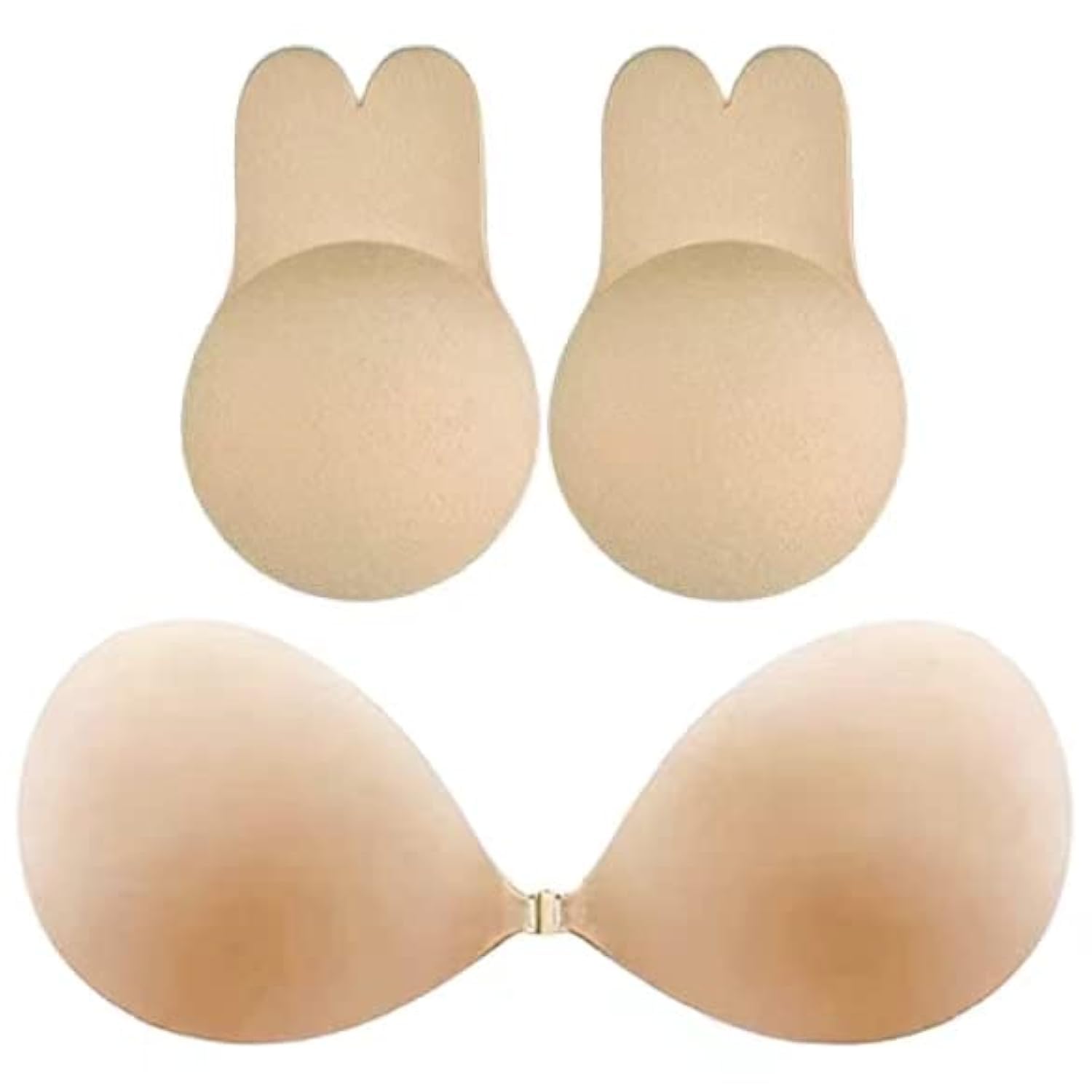 ALANX2 Pair Adhesive Bra Strapless Sticky Invisible Push up Reusable Silicone Bra for Backless Dress with Nipple Covers,Breast Lift Adhesive Bra