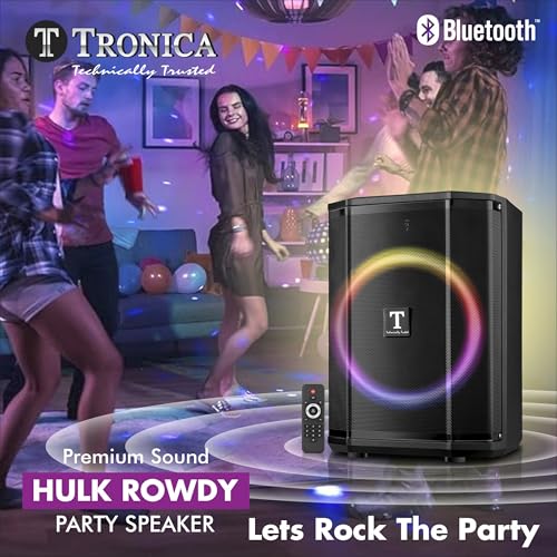 Image of TRONICA Hulk Rowdy PartyPal 2026 Upgraded 8 inch 80W Karaoke Portable Bluetooth Speaker with Dual Wireless Mic, TWS, USB, SD, FM, AUX, Recording & Remote | 6H Playback