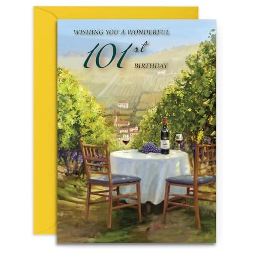 Tarjeta de cumpleaños 101 de Olivia Samuel – Sunshine and Wine – Tarjeta de tamaño mediano brillante (A5 – 148 mm x 210 mm) con sobre despegar y sellar