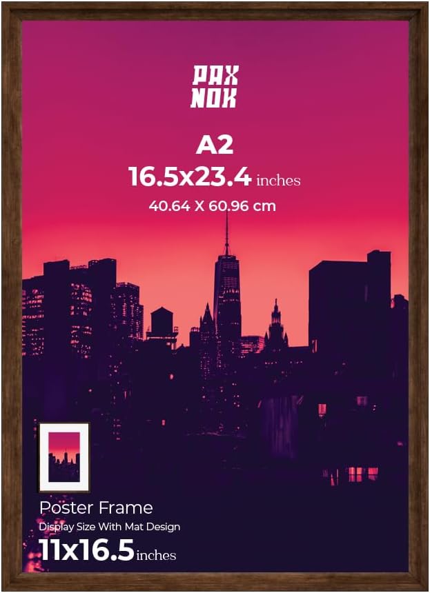 Walnut A2 Picture Frame - Display 11.7x16.5 Mat Within A2 Frame or 16x23 Without Mat - Wall Mount or Horizontal/Vertical Hanging, Durable HD Cover, 1 Pack