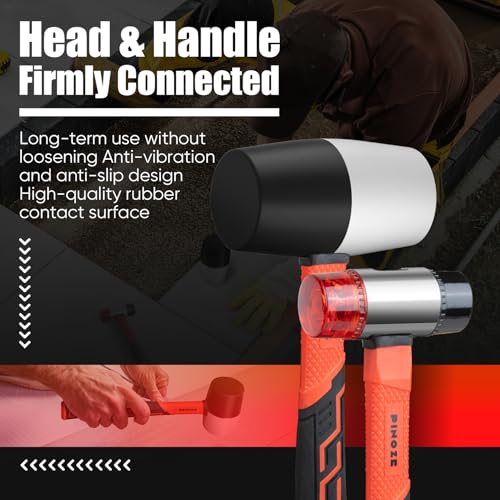 Image of PINOZE 2-Piece Rubber Mallet Hammer Set, 16oz Rubber Hammer & 35mm Double-Faced Soft Mallet with 2pcs Relaceable Heads, Fiberglass Shockproof Cushioned Grip, Damage-Free to Floor, Tile, Crafts
