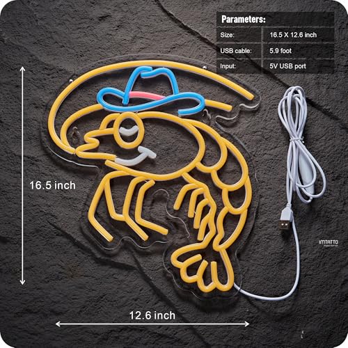 Image of Shrimp Neon Sign Cowboy lobster LED Light for Wall Decor Seafood Light Up Signs Wall Art for Seafood Restaurants Pub Store Man Cave (Orange Shrimp)