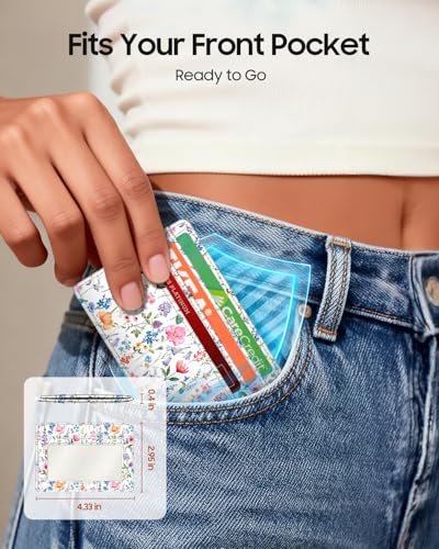 Image of FINTIE Slim Minimalist Front Pocket Wallet, RFID Blocking Credit Card Holder Card Cases with ID Window for Men Women (Flower Fantasy)