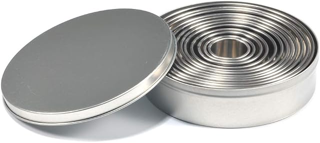 12Pcs/Set Cookie Cutters, Stainless Steel Biscuit Fondant Set Round Cookie Cutter Baking Metal Ring Mold Pastry Donut Muffins Cookies Cutters with Storage Box