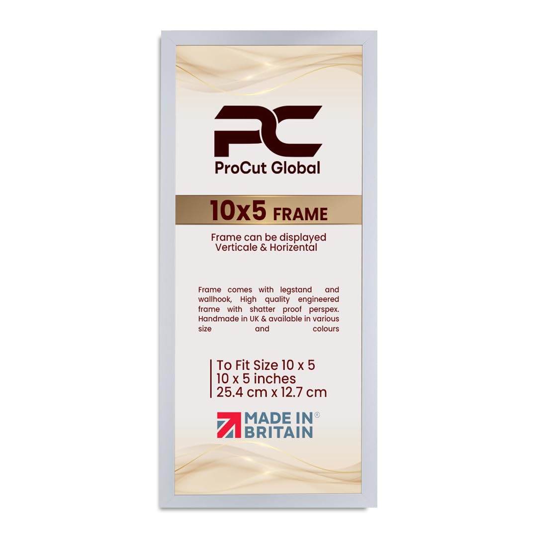 Procut Global 10X5 White Picture Frames - Modern Wooden Photo Frame with Shatterproof Perspex for Wall or Tabletop - Perfect for Posters, Certificates, Prints - Sizes & Colors Available
