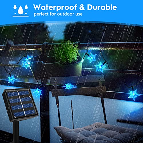 Ninonly Solar String Lights, 7m 50 LED Solar Blue Star String Lights, 8 Modes Star Fairy Lights Outdoor, Waterproof Solar Lights Outdoor Garden for Christmas Wedding Yard Patio Lawn Wall Decoration - Image 4