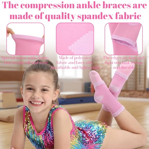 Image of 2Pairs Kids Ankle Brace with Adjustable Compression Sleeve and Knitted Sock | Ankles Wraps Support for Injury Prevention, Kids Ankles Brace for Sports (Pink, Size 27-32)