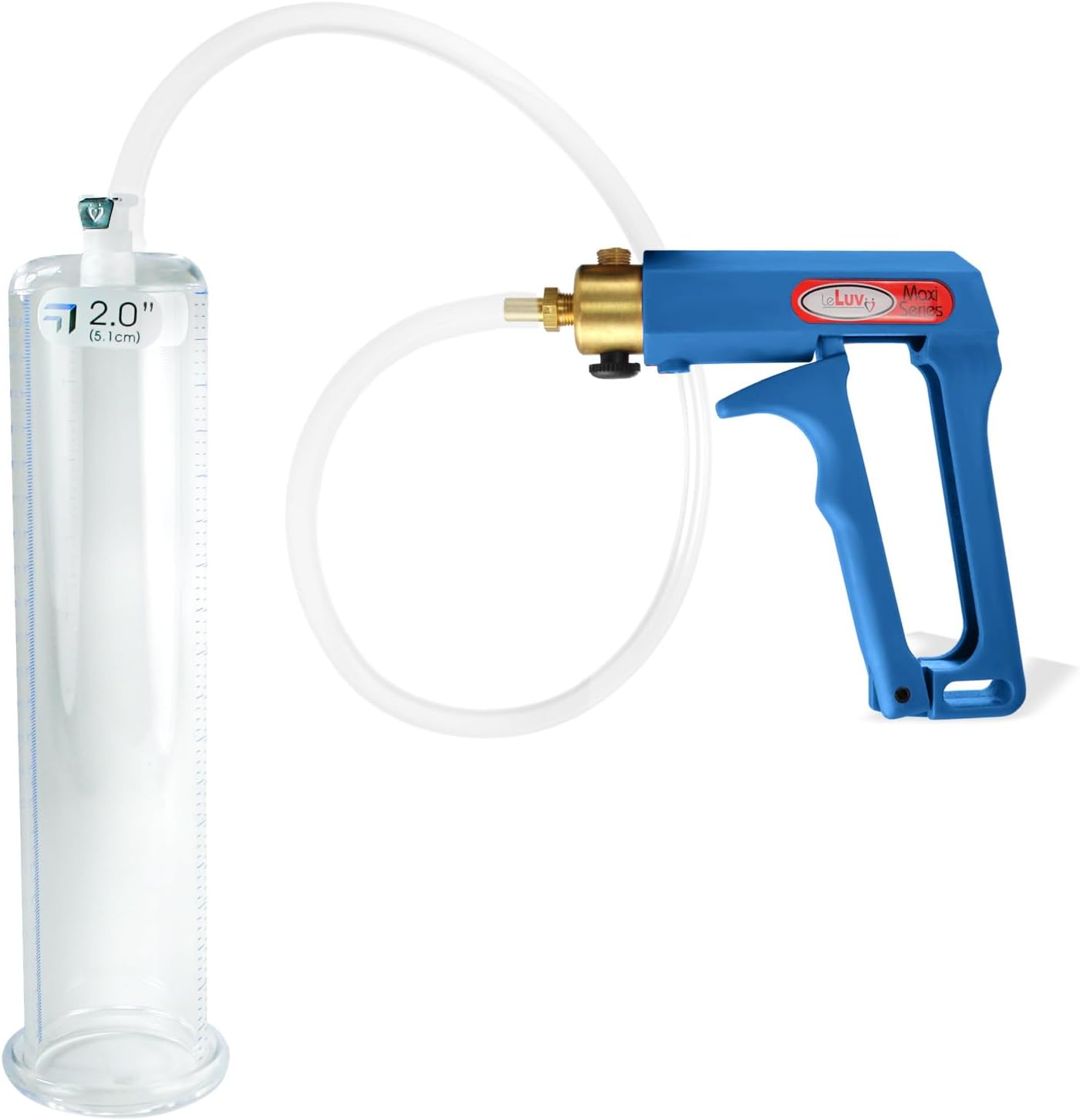 LeLuv Penis Pump Maxi Blue Handle with Clear Hose - 9 inch Length x 2 inch Diameter Cylinder