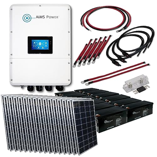AIMS Power Hybrid Inverter Kit with 28.8kW Battery Bank & Solar Panels - 9.6 kW Output Inverter W/ 28.8 kW Stored Battery Power & 9.9 kW Solar - Multiple Configuration Options - Grid Tie & Battery