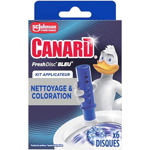 Canard WC Fresh Disc Eau Bleue - Bloc Sans Cage Nettoyant WC - Colore l'Eau en Bleue - 1 Diffuseur et 1 Recharge, 6 Disques