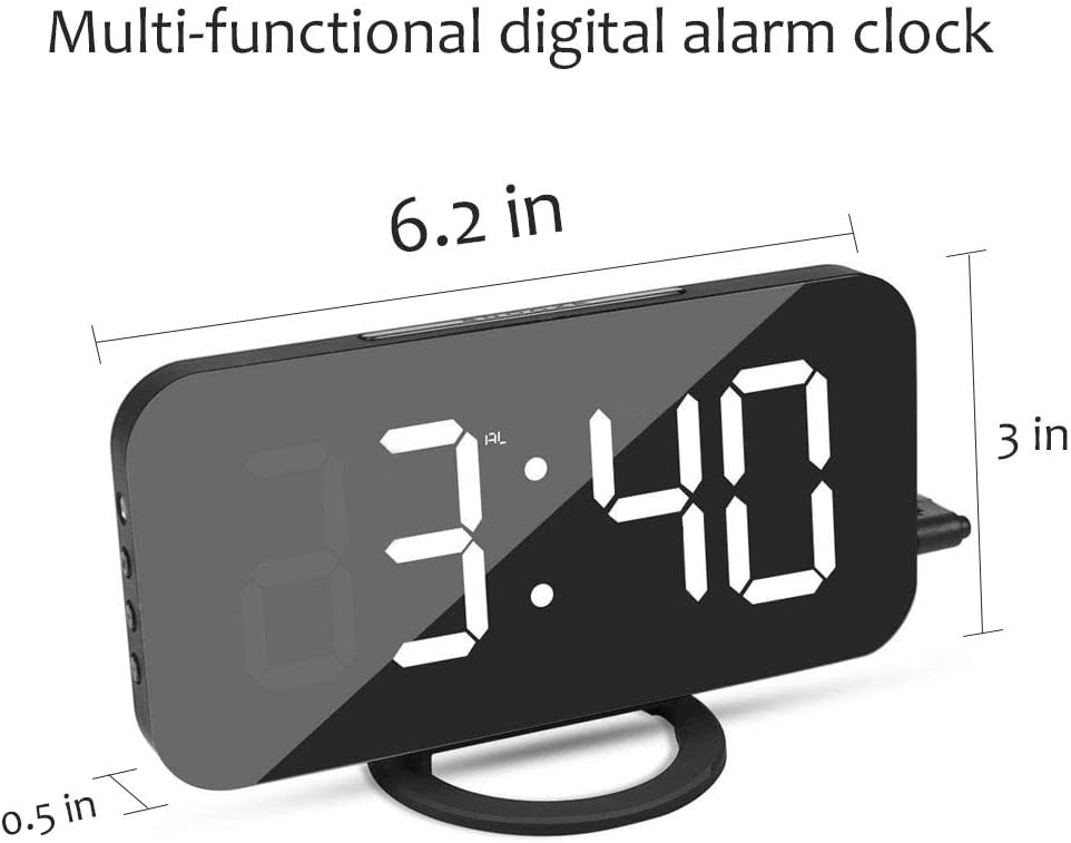 Dimensions of the Foreita Digital Alarm Clock: 6.2 inches wide, 3 inches high, 0.5 inches deep.