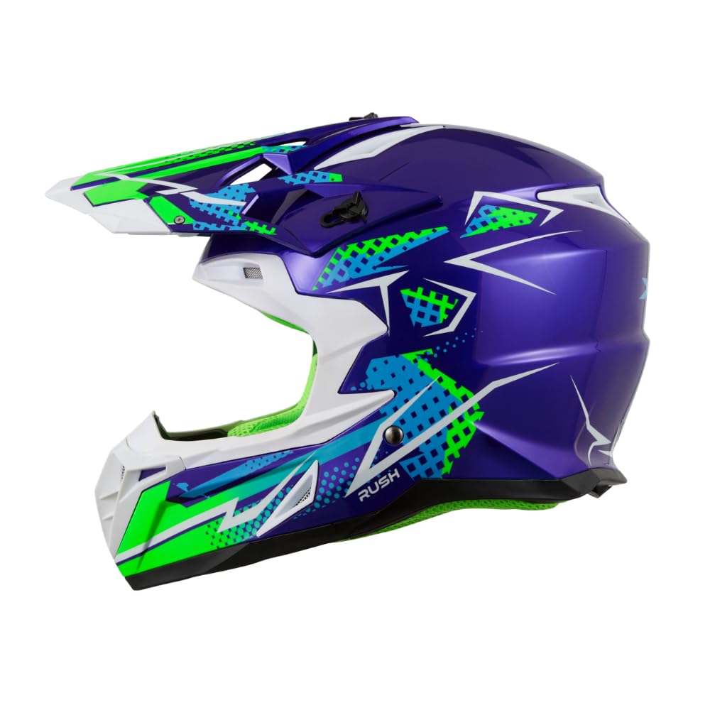 KSK Casque Cross Rush Bleu et Vert - Homologué ECE R 22.06 - S (55-56cm) - Coque ABS
