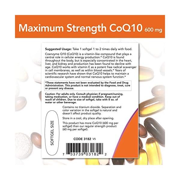 NOW Supplements, CoQ10 600 mg, Maximum Strength with Vitamin E & Lecithin, 60 Softgels