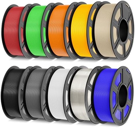 TECBEARS PLA 3D Printer Filament Bundle, 10 KG PLA Filament 1.75mm, Neatly Wound 3D Printing Filament, 1kg per Spool, 10 Pack, Black+White+Grey+Transparent+Red+Blue+Green+Orange+Wood+Gold