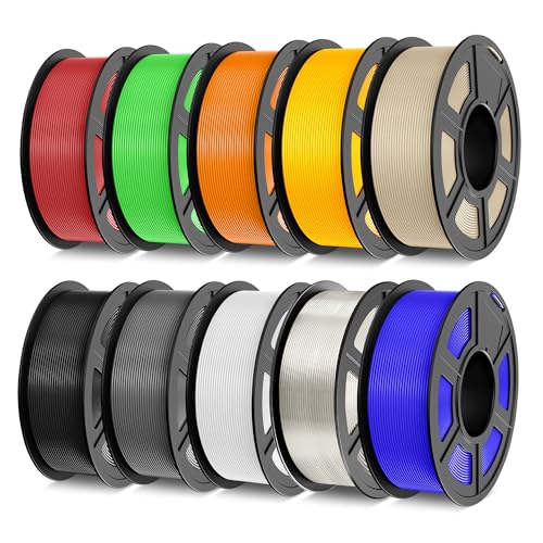 Image of TECBEARS PLA 3D Printer Filament Bundle, 10 KG PLA Filament 1.75mm, Neatly Wound 3D Printing Filament, 1kg per Spool, 10 Pack, Black+White+Grey+Transparent+Red+Blue+Green+Orange+Wood+Gold