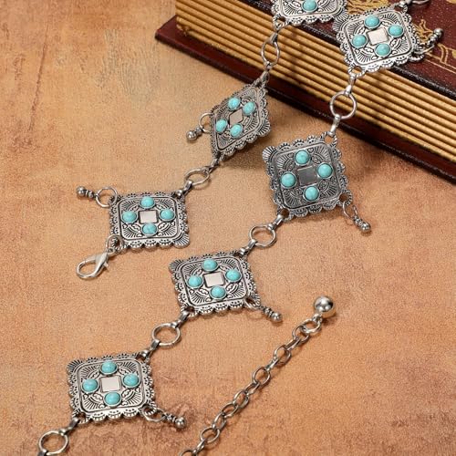 Image of WHIPPY Western Metal Concho Belt for Women Vintage Cowgirl Boho Turquoise Chain Belts for Dresses Jeans