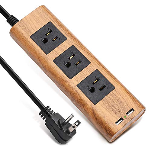 SUPERDANNY 9.8ft Surge Protector Power Strip Wood Grain Desktop Charging Station Extension Cord 3 Outlet 2 USB Fire-Retardant with Fastening Cable Tie for iPhone iPad Computer Home Office