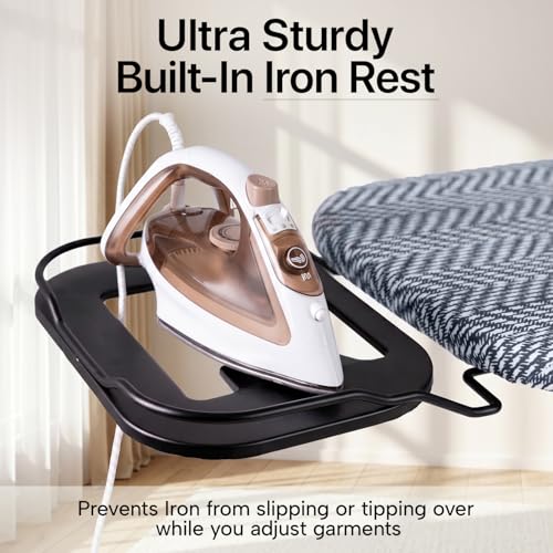 Modernly Basic Ironing Board Full Size | Heavy Duty Iron Board with Multi-Layer Cover Pad - Height Adjustable Iron Table, Safety Iron Rest, 4 Legs, Ironing Boards for Laundry Room or Dorm Use (43x13)