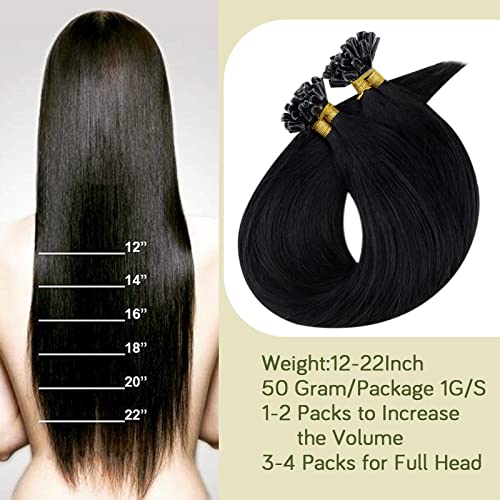 RUNATURE U Tip Hair Extensions Real Human Hair 18 Inch 50g 50s/Pack Black Hair Extensions Remy Straight Hair #1 - Image 4