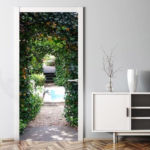 Tizhweqo Pegatina Puerta Jardín Al Aire Libre Pegatinas para Puertas Jardín Adhesivo Vinilo 3D Puerta Pegatina Pared Murales Papel Pintado Poster para Sala de Baño Decorativos 85x215 cm a5512