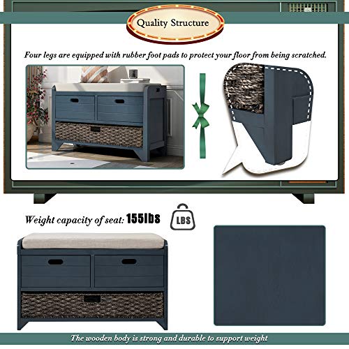 SOFTSEA-Storage-Bench-for-Entryway-Upholstered-Storage-Ottoman-with-Removable-Basket-and-2-Drawers-Farmhouse-Shoe-Bench-with-Seat-Cushion-for-Entryway-Living-Room-Full-Assembled-Navy SOFTSEA Storage Bench for Entryway Upholstered Storage Ottoman with Removable Basket and 2 Drawers Farmhouse Shoe Bench with Seat Cushion for Entryway Living Room Full Assembled Navy