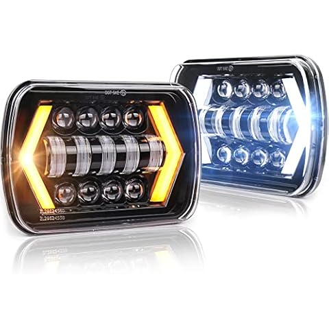 OVOTOR 7x6 inch Halo LED Headlights, 5x7 inch Square LED Headlamp with Arrow Angel Eyes DRL Turn Signal Light Replaces H6054 H5054 H6054LL 69822 Fit Trucks Wrangler XJ YJ Sedans GMC Cover
