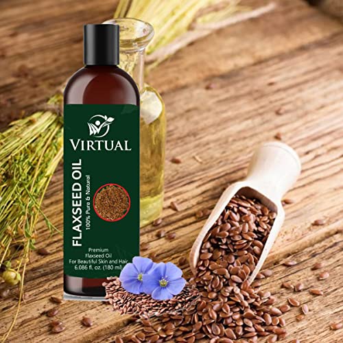 Image of VIRTUAL 100% Pure Flaxseed Oil For Hair, Skin Care & Cold Pressed Natural Oil for Multipurpose Use (180ml)-Pack of 2