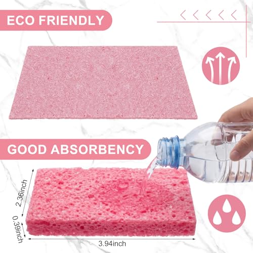 Image of Zhengmy 100 Pieces Sponges Bulk Sponges Kitchen Compressed Sponge Natural Dish Sponge Compressed Wood Pulp Cleaning Without Scratching for Kitchen Bathroom, 3.9 x 2.4 x 0.12 Inch (Pink)