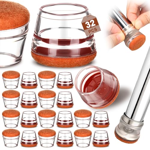 Chunful 32 Pcs Chair Leg Floor Protectors TPE Classroom Chairs & Desks Leg Covers with Quiet Felt Sliders Prevent Floor Scuffs & Scratches Desks Foot Caps Pads Teacher Classroom Supplies (Brown)