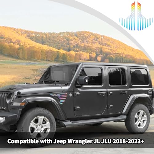 Image of Side Fender Vent Sticker US Flag Decals Vinyl Sticker Compatible with Jeep Wrangler JL JLU Gladiator JT 4xe 2025-2018 2pcs(Flash)