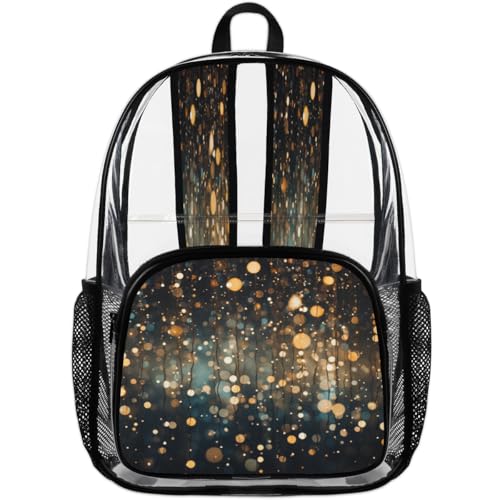 Abstract Geometric Clear Backpack for Stadium Events, Shiny Gold Dots Waterproof Clear Bag for Women Men Adult Sport Work Daily Music Festival and Concerts4
