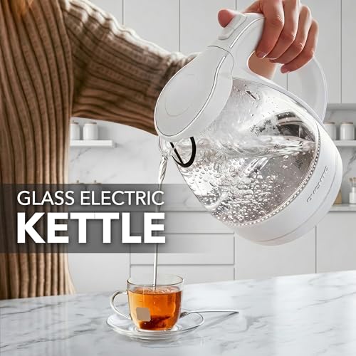 OVENTE 1.5L Glass Electric Kettle Water Boiler, White KG83W - Image 4