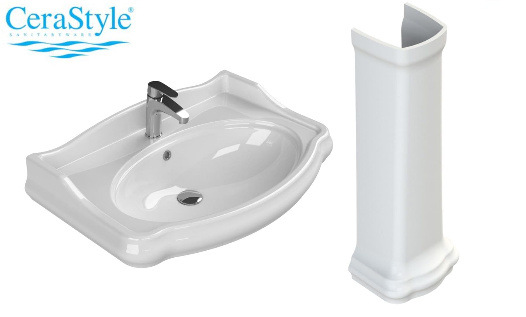 Fregadero de baño de pedestal de cerámica blanca RETRO