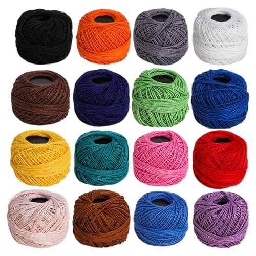 Pelotes de fil de coton, fils de coton pour crochet | Lot de 16 rouleaux de fil à tricoter en coton | Fil à broder en coton pour femmes, maman, grand-mère