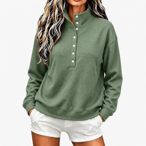 Sweatshirts For Women Oversized Half Button Pullover Mock Neck Sweatshirt - image 2