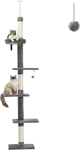 Miniatura 1 de PETEPELA Torre para gatos de 5 niveles de piso a techo, altura del árbol para gatos (95-107 pulgadas), ajustable, árbol alto para escalar gatos con