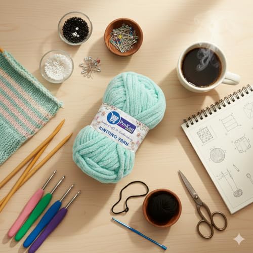 Image of ProKart Premium Blankie Wool, Plush & Cuddly, Chenille Yarn Supersoft Hand Knitting Wool Ball | Blanket Thick /Mottu Yarn Ball Suitable for Hand Knitting and Crocheting (Mint Green, 100gms x 1 Pack)