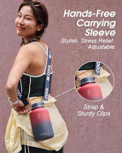 Image of Coolflask Half Gallon Water Bottle Insulated Stainless Steel with Strap
