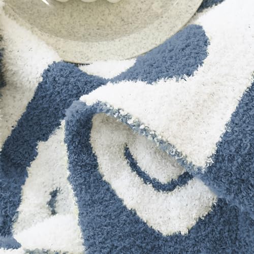 Image of Ultra Soft Cozy Happy Smiling Face Checkered Knitted Throw Blanket Fluffy Microfiber Checkerboard Bed Blanket Lightweight Both Sides Blanket for Couch Sofa Bed (Smile Blue, Throw 50 inchx60 inch)