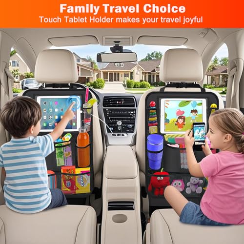 Image of Car Backseat Organizer ,2 Pack Car Organizer Back Seat with 11 inch Tablet Holder, 10 Storage Pockets Seat Back Protectors Kick Mats for Kids Toddlers, Travel Accessories (Black)