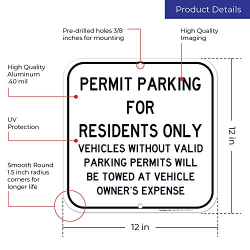 image for Permit Parking Sign, Residents Parking Only Sign, 12x12 Inches, Rust F