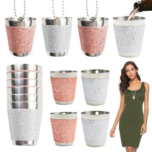 PIWOSGOL 12 Pezzi Bicchieri da Shot da 30 ml,bicchierini da Liquore Riutilizzabili, Bicchieri da shot in Acciaio Inox, Bicchieri da Shot con Catene, per Feste di Matrimonio, Natale, Compleanni, Bar