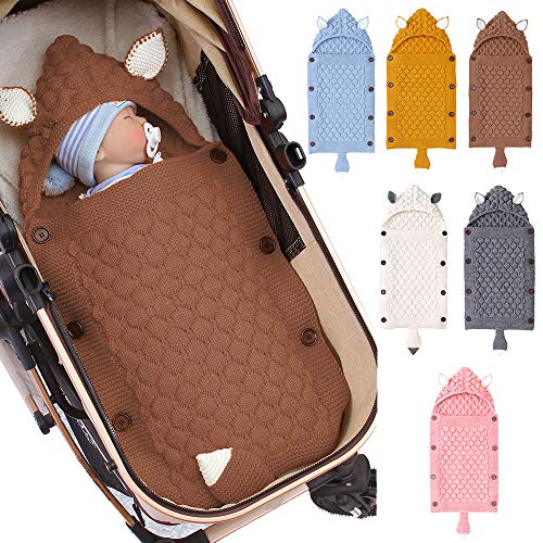 Image of Winmany Newborn Baby Blanket Swaddle Baby Sleeping Bag Stroller Wrap Soft Warm Crochet Knitted Blanket for Infant Toddlers (Coffee)