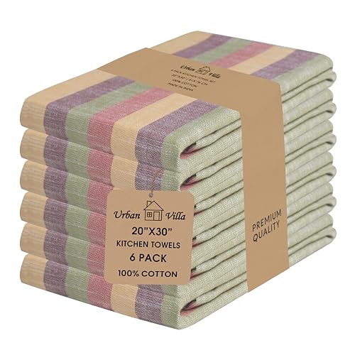 Urban Villa Kitchen Towels Harvest Stripes Dish Towels Set of 6 20" X30” 100% Cotton Highly Absorbent Quick Drying Dish Cloths & Dish Towels Thanksgiving Fall Tea Towels with Hanging Loop Towels