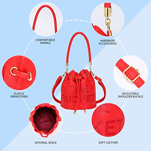 Image of JQAliMOVV Mini Leather Bucket Bags for Women Drawstring Bucket Purse Crossbody Handbags Hobo Bag